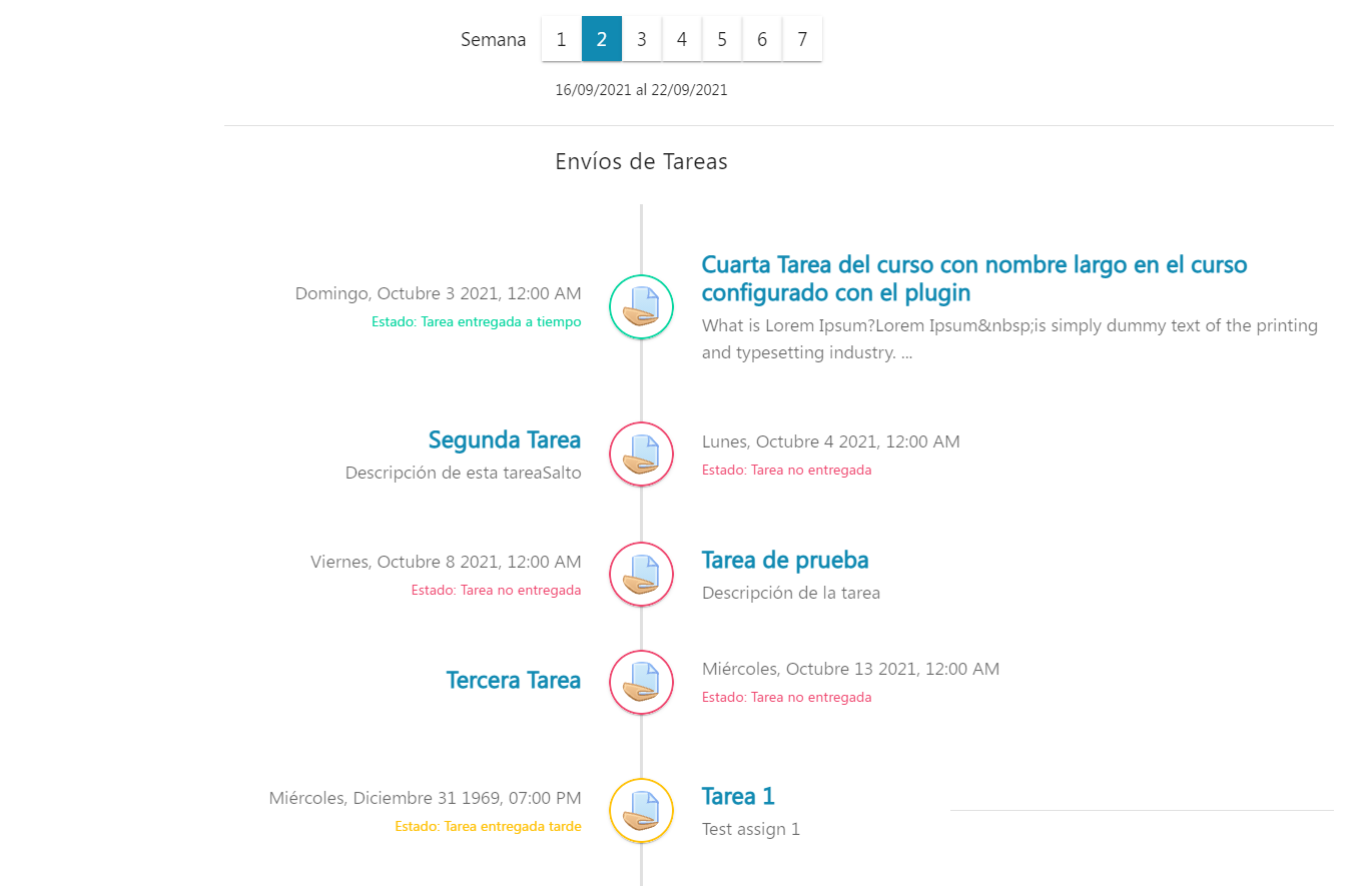 Línea de tiempo de tareas del estudiante